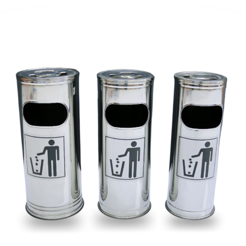 طقم سلة مهملات من الاستيل مع طفاية علوية 3 قطع