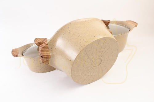 طقم قدور جرانيت بيج فاخر 9 قطع غطاء زجاج