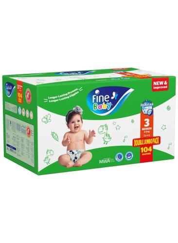 فاين بيبي حفاضات مقاس 3 وزن 4 إلى 9 كجم - 104 حفاض...