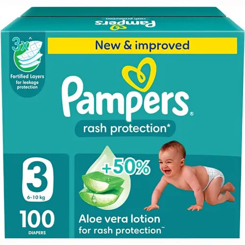بامبرز حفاضات أطفال مقاس 3 صندوق توفيري 100 حفاضة