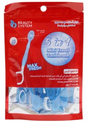 بيوتي سيستم فرشاة أسنان سفر 5 في 1 مع خيط 10 قطع