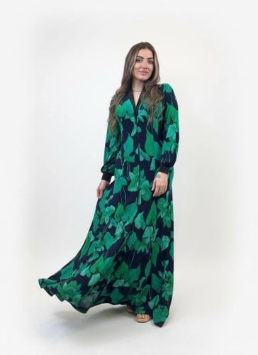 زهرة الربيع - فستان نسائي بكم طويل قماش استرتش
