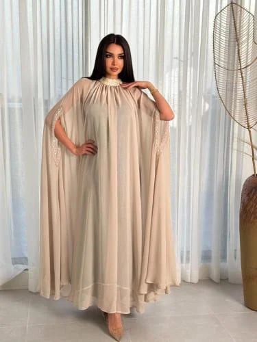 فراشة - جلابية نسائية شيفون جورجيت شك على الاكمام