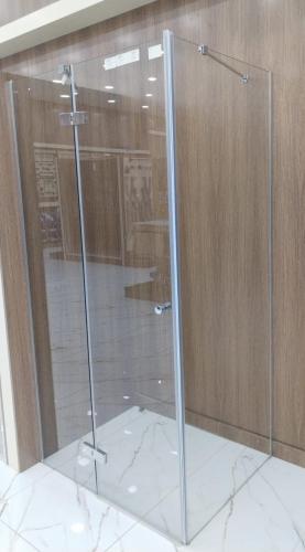 ستارة كبينة مربع زاوية شفاف مفصلات سماكة ٦ ملم بدو...