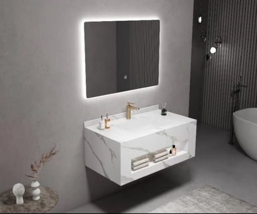 مغسلة رخام صناعي شكل صندوق بمقاسات متنوعه + مرايا...