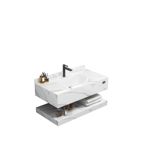 مغسلة بديل رخام صناعي - أبيض عرق رمادي