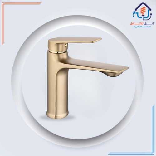 خلاط مغسلة وسط لون ذهبي مقاوم للصدأ