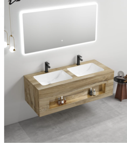 مغسلة رخام صناعي خشبي حوضين مقاس 140 سم