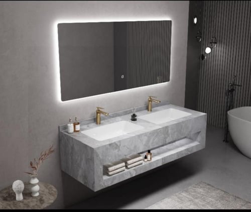 مغاسل ديكور رخام صناعي حوضين مقاس 150سم صندوق