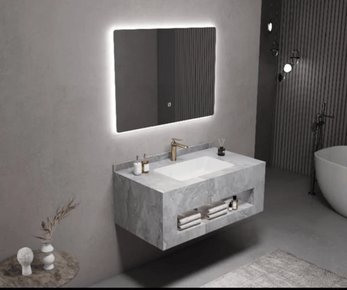 مغسلة رخام صناعي شكل صندوق بمقاسات متنوعه + مرايا...