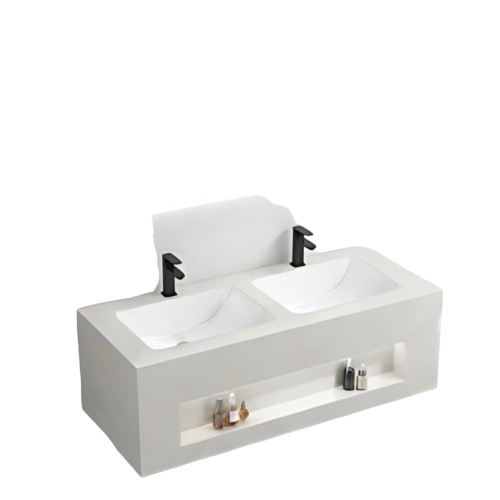 مغسلة رخام صناعي أبيض حوضين مقاس 1٤٠سم