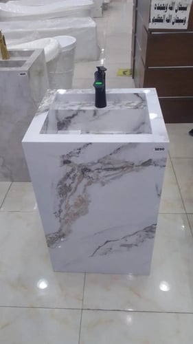 مغاسل ديكور رخام حوض واحد بدون ديكور جانبي
