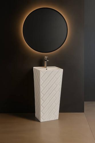 مغسلة حمام برميل مودرن لون ابيض مستطيل بدون مرايا