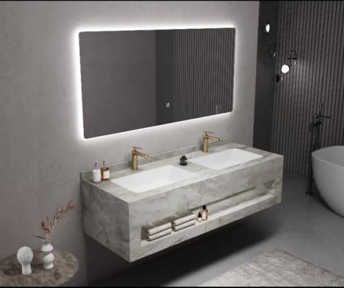 مغاسل ديكور رخام صناعي حوضين مقاس 150سم صندوق