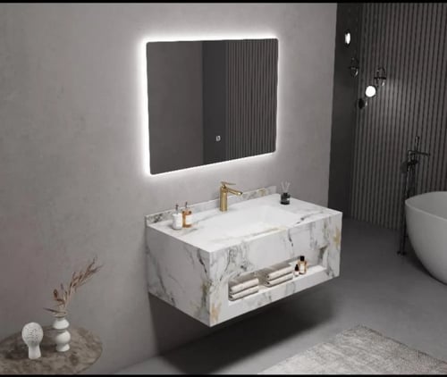 مغسلة رخام صناعي شكل صندوق بمقاسات متنوعه + مرايا...