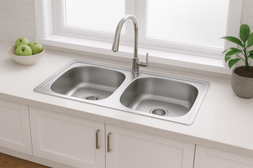 مجلى حوضين استيل 50*90 تسقيط علي الرخام - التقنية...