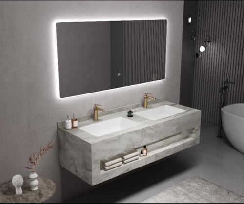 مغاسل ديكور رخام صناعي حوضين مقاس 150سم صندوق