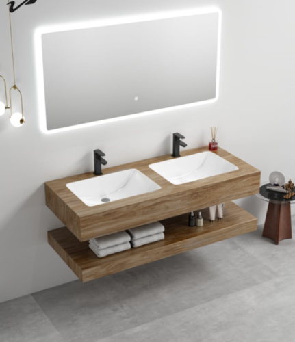 مغسلة رخام صناعي خشبي حوضين مقاس 160 سم