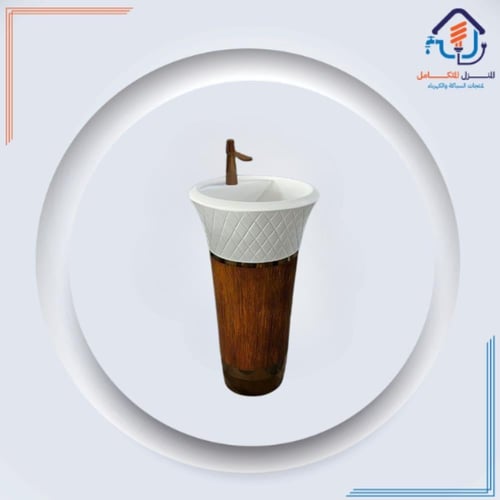 مغسلة حمام برميل مودرن لون خشبي مع ابيض