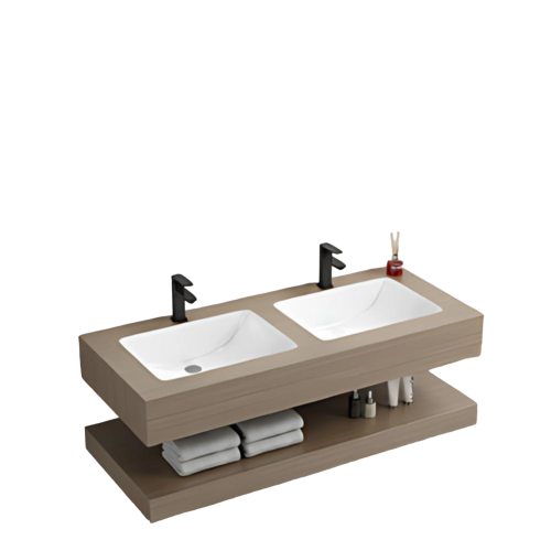 مغسلة رخام صناعي خشبي حوضين مقاس 160 سم