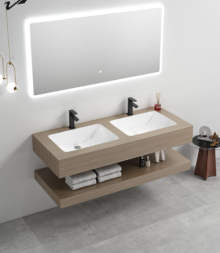 مغسلة رخام صناعي خشبي حوضين مقاس 150سم