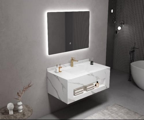 مغسلة رخام صناعي شكل صندوق بمقاسات متنوعه + مرايا...