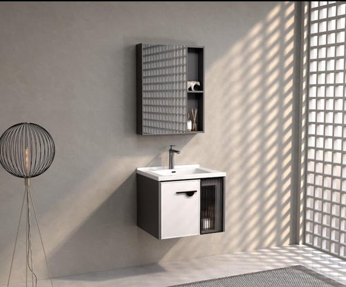 مغاسل بخزانة المنيوم مقاس 60 - 80 بألوان ابيض - رم...