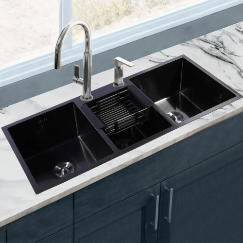 مجلى 115/50 3 احواض صناعة صينية ستيل مطلي اسود مع...