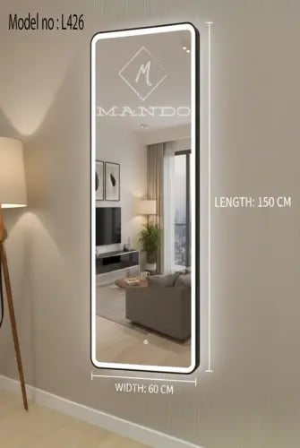 مرايا مسطيل لون اسود مقاس 150*60 ليد 3 لون