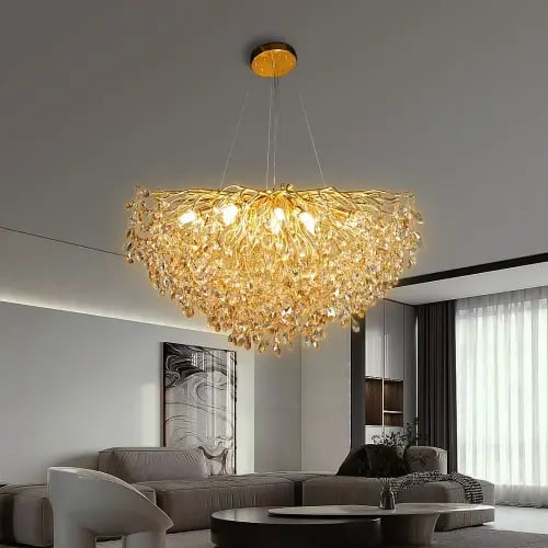 نجف مودرن قطر 100 ذهبي مع عسلي مع شفاف E14*15L سم
