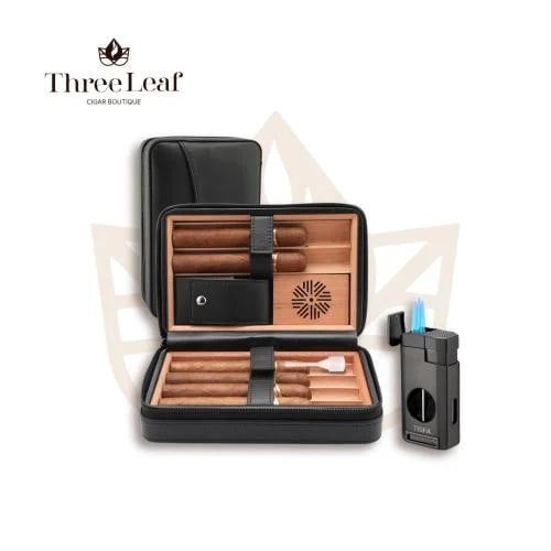Tisfa Black Leather Travel Humidor Set