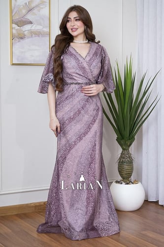 فستان سهره موف ذات رسمات فلكيه ممزوجه بالفصوص - لا...