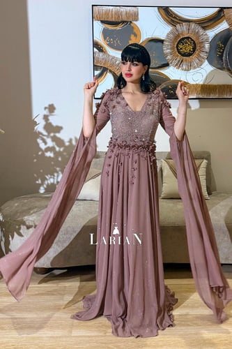 فستان سهره لون لحمي من الشيفون - لاريان ستور