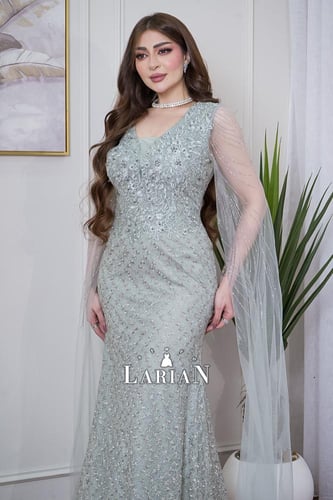 فستان سهره تيفاني ذات اكمام طويله وتطريز راقي - لا...