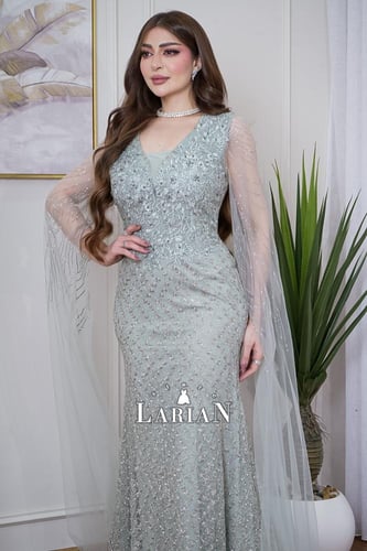 فستان سهره تيفاني ذات اكمام طويله وتطريز راقي - لا...