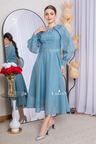 فستان ميدي بحزام واكسسوار - لاريان ستور