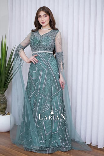 فستان سهره أخضر زمردي بتصميم راقي - لاريان ستور