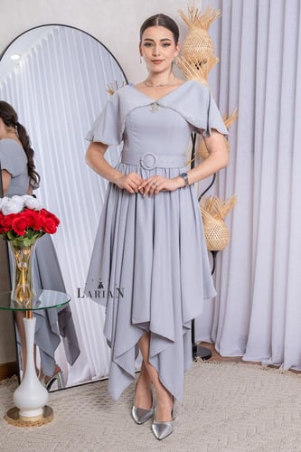 فستان ميدي ناعم بفصوص وحزام - لاريان ستور