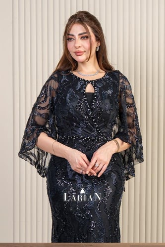 فستان سهره اسود مرصع بالفصوص بقصه مخصره راقيه-لاري...