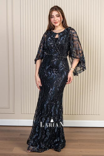 فستان سهره اسود مرصع بالفصوص بقصه مخصره راقيه-لاري...