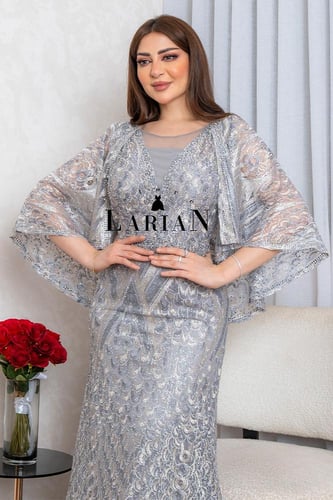 فستان سهره نمط قرميد مطرز ومرصع بالفصوص - لاريان س...