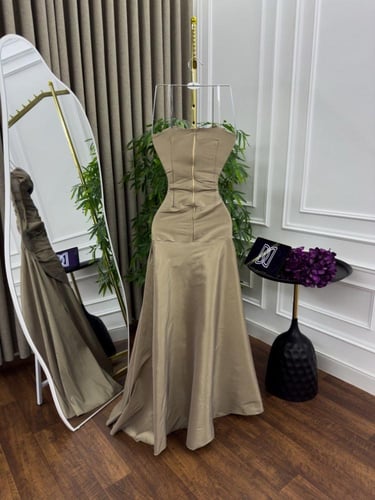 فستان سهره بيج داكن شانطون - لاريان ستور