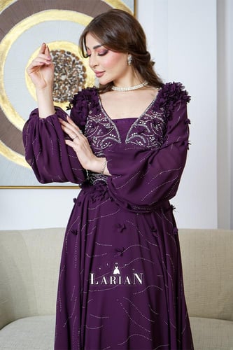 فستان سهره بنفسجي ملكي من الشيفون الراقي - لاريان...