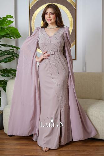 فستان سهره باربي لحمي راقي مع كاب طويل - لاريان ست...