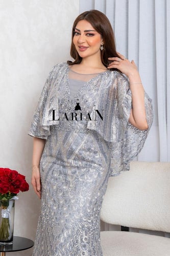 فستان سهره نمط قرميد مطرز ومرصع بالفصوص - لاريان س...