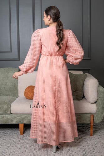 فستان خربزي بخرز وفيونكا- لاريان ستور