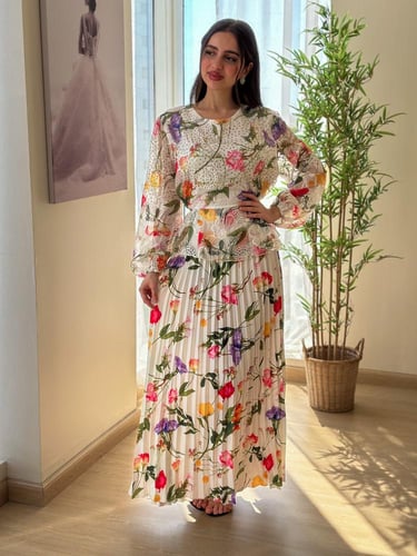فستان مشجر طويل تطريز فصوص - لاريان ستور
