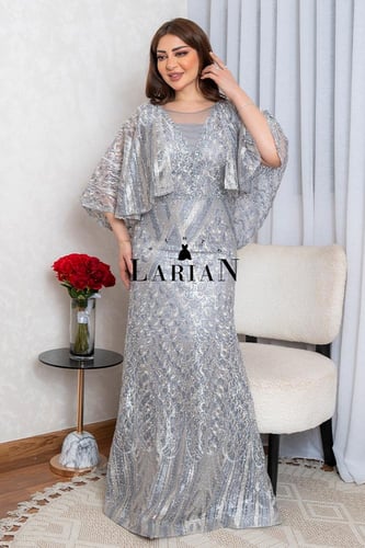 فستان سهره نمط قرميد مطرز ومرصع بالفصوص - لاريان س...