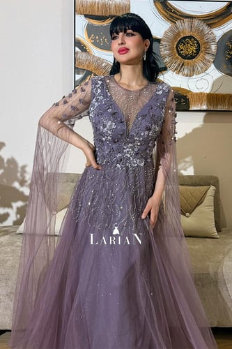 فستان سهره لون موف مصنوع من التل - لاريان ستور