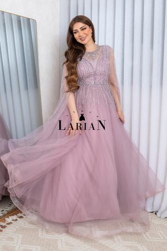 فستان سهره باكمام طويل من التل ذات فصوص ابداعيه عل...